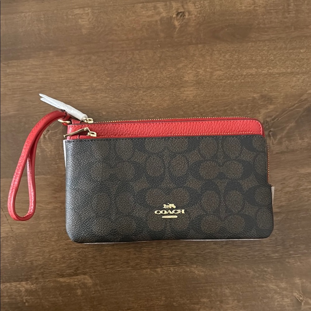 Coach Red and Brown Signature Wristlet